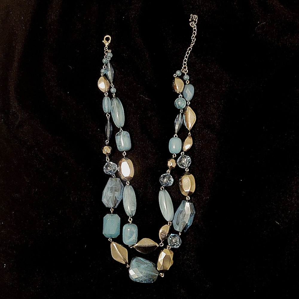 Faux Jade and Dark Silver Layered Necklace